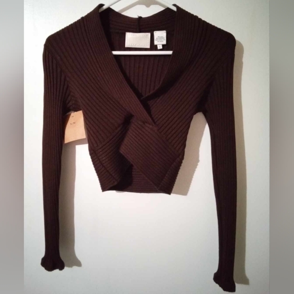 VINTAGE OXYGENE WOMEN'S SMALL SILK RIBBED LONG SLEEVE MIDRIFF TOP NEW🔥 - Picture 4 of 4